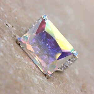 925 Sterling Silver Womens His Presence of God Aurora Borealis Ab Chunky Ring 9